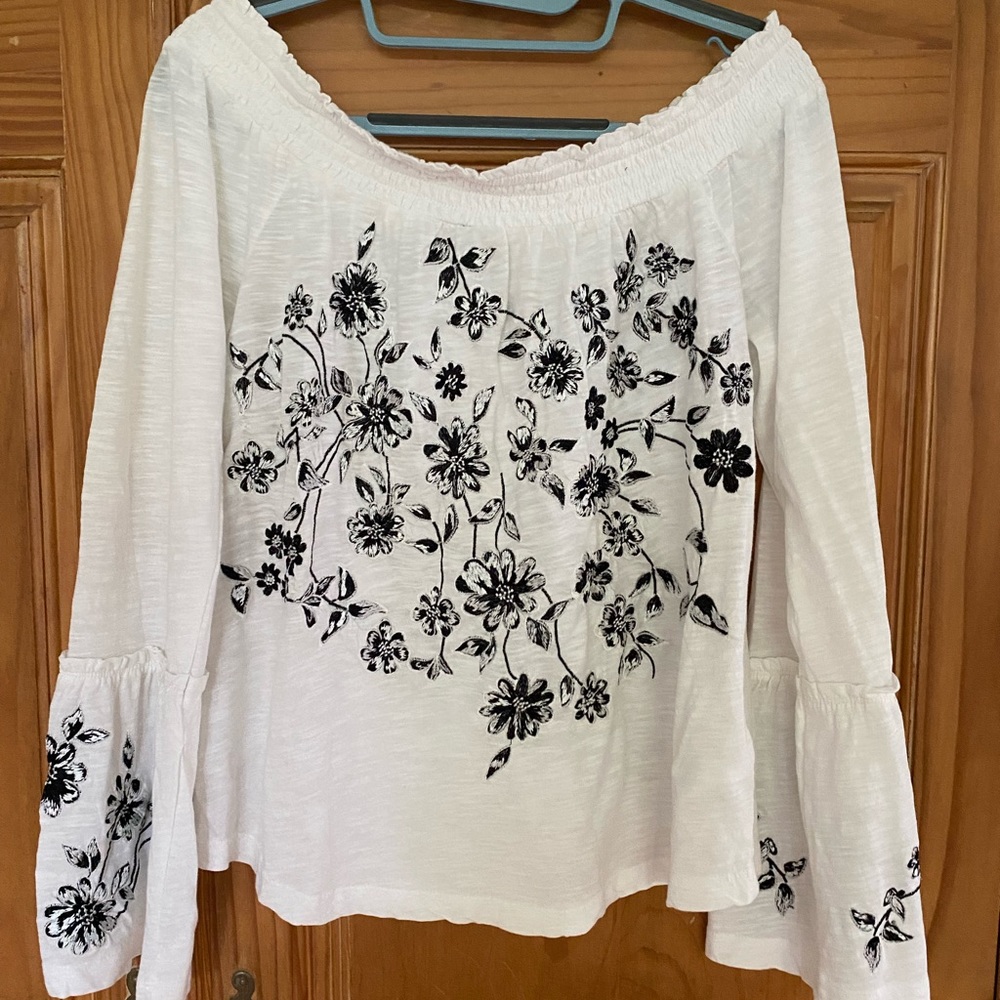 Anthropologie embroidered off the shoulder top (S)